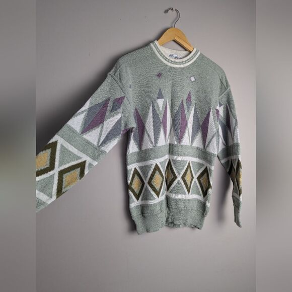 90s geometric pattern knitted sweater Pastel Mondango Made in italy S - Picture 2 of 7